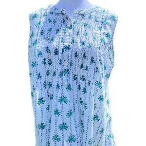 Roller Rabbit White and Green Pleated Smocked Sundress Cotton Size Large